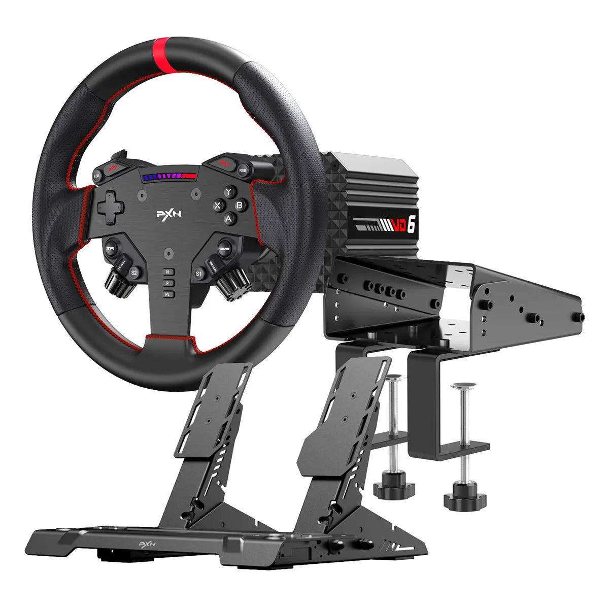 PXN VD6 Direct Drive Sim Racing Wheel with PD-HM Dual Pedal and Z9 Clamp - Bundle
