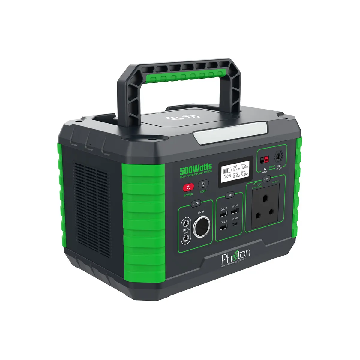 Photon Portable Power Station 500W with wireless charger and multiple outputs