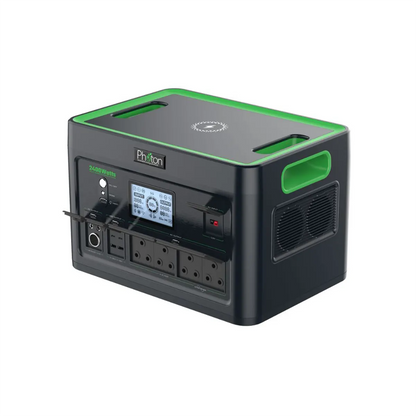 Photon Power Station 2400W with UPS, featuring AC output, wireless charger, and fast charging ports