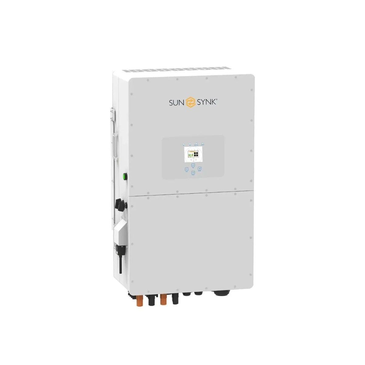 Sunsynk 50kW HV Three Phase Hybrid Inverter for energy management across solar, grid, and generators with a 5-year warranty.