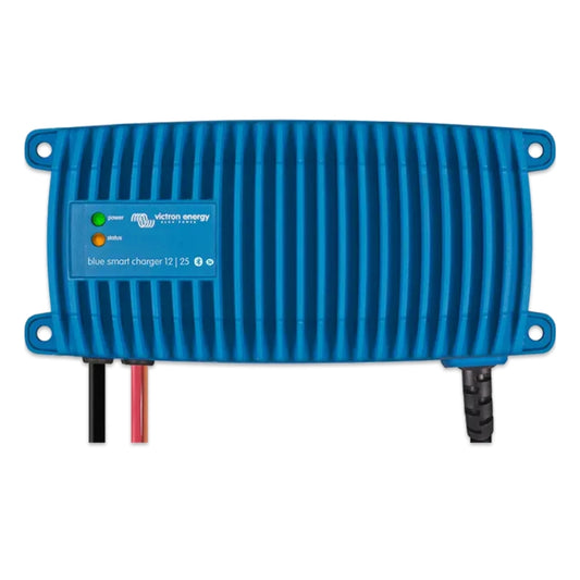 Blue power converter with Victron Energy branding on a white background