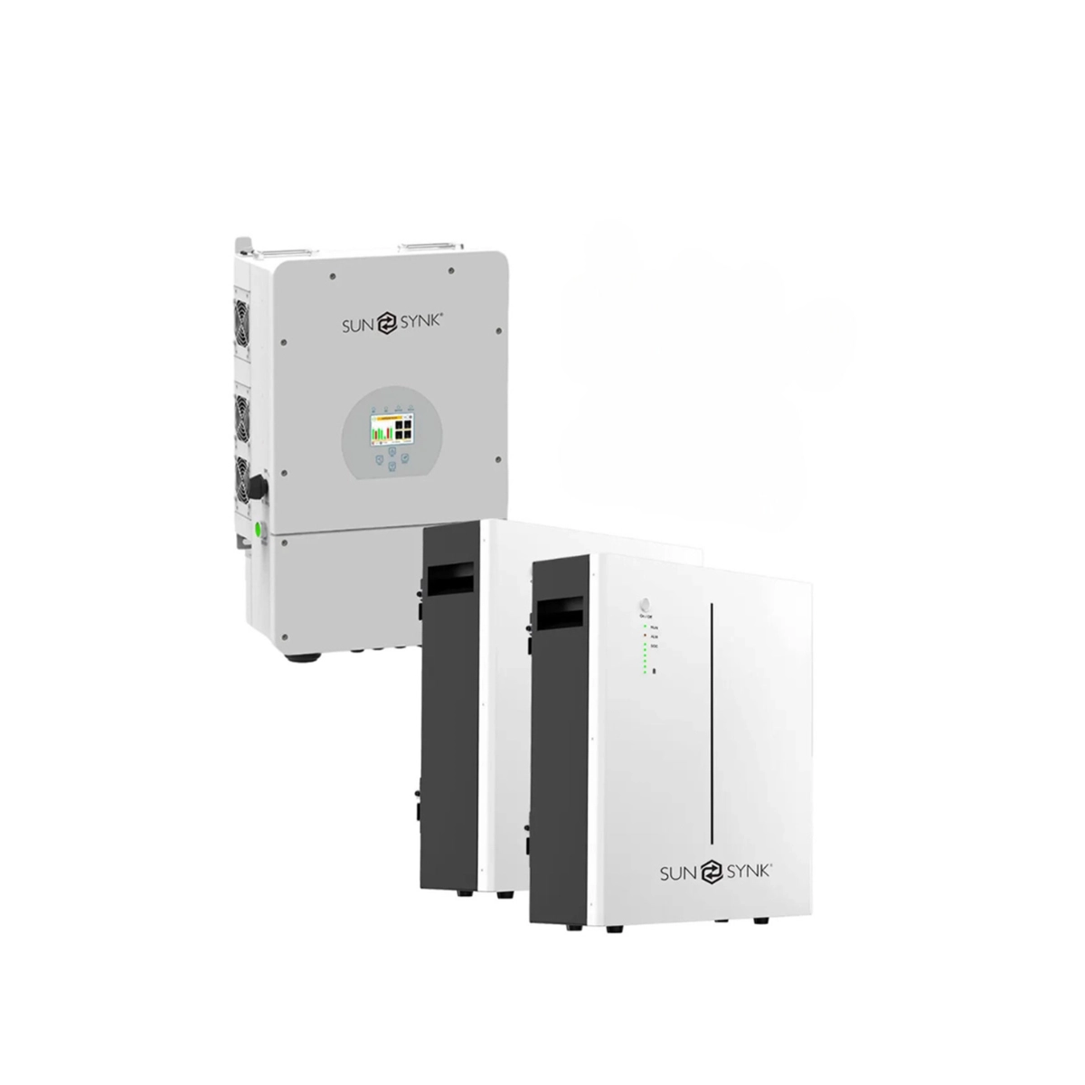 Sunsynk 8kW Inverter with 2 Sunsynk 5.32kWh LFP Wall Mount Batteries, dual MPPT design, and 10 years warranty for reliable solar energy storage